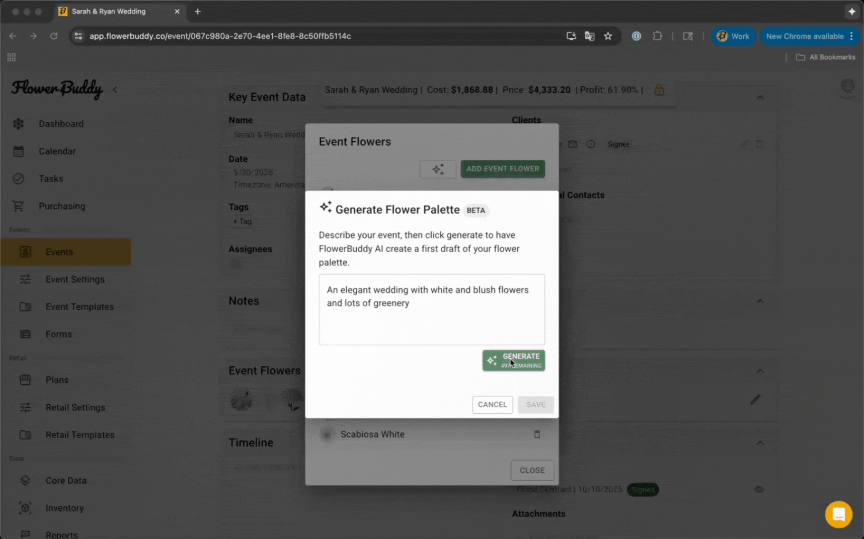 A screen recording showing the use of FlowerBuddy AI Flower Search