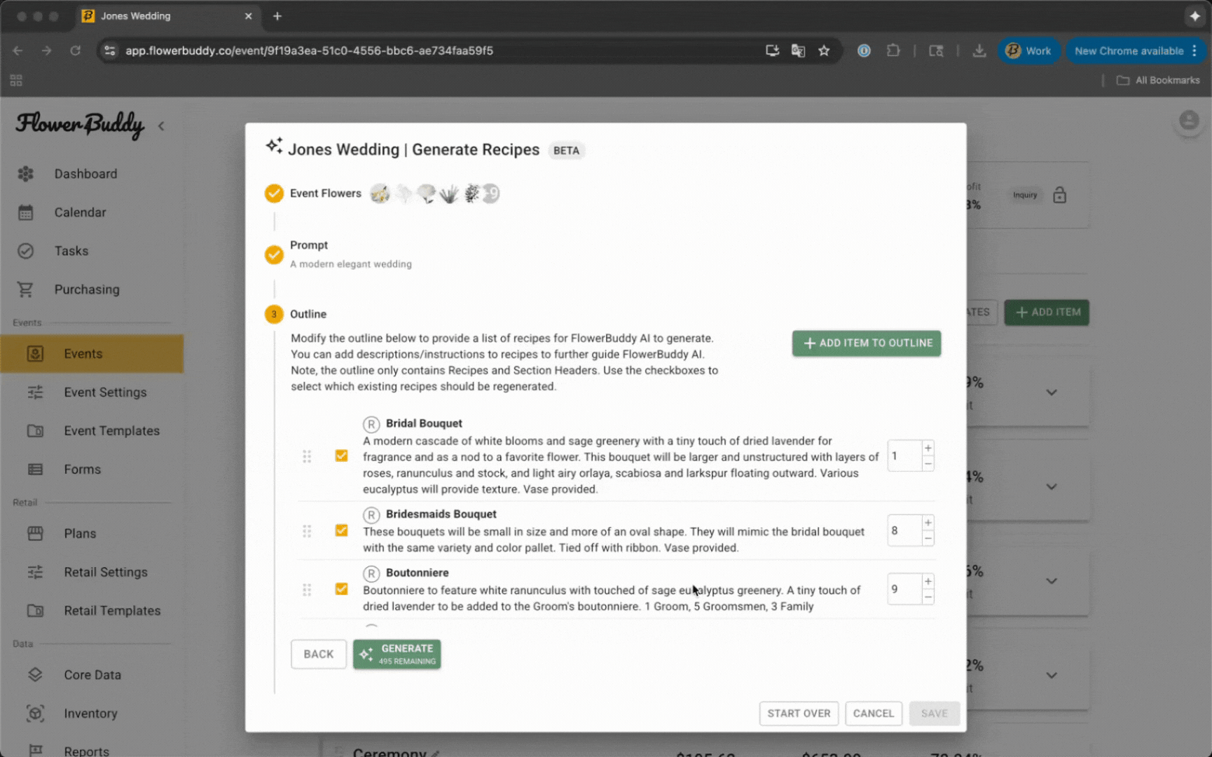 A screen recording of an image being generated using FlowerBuddy AI